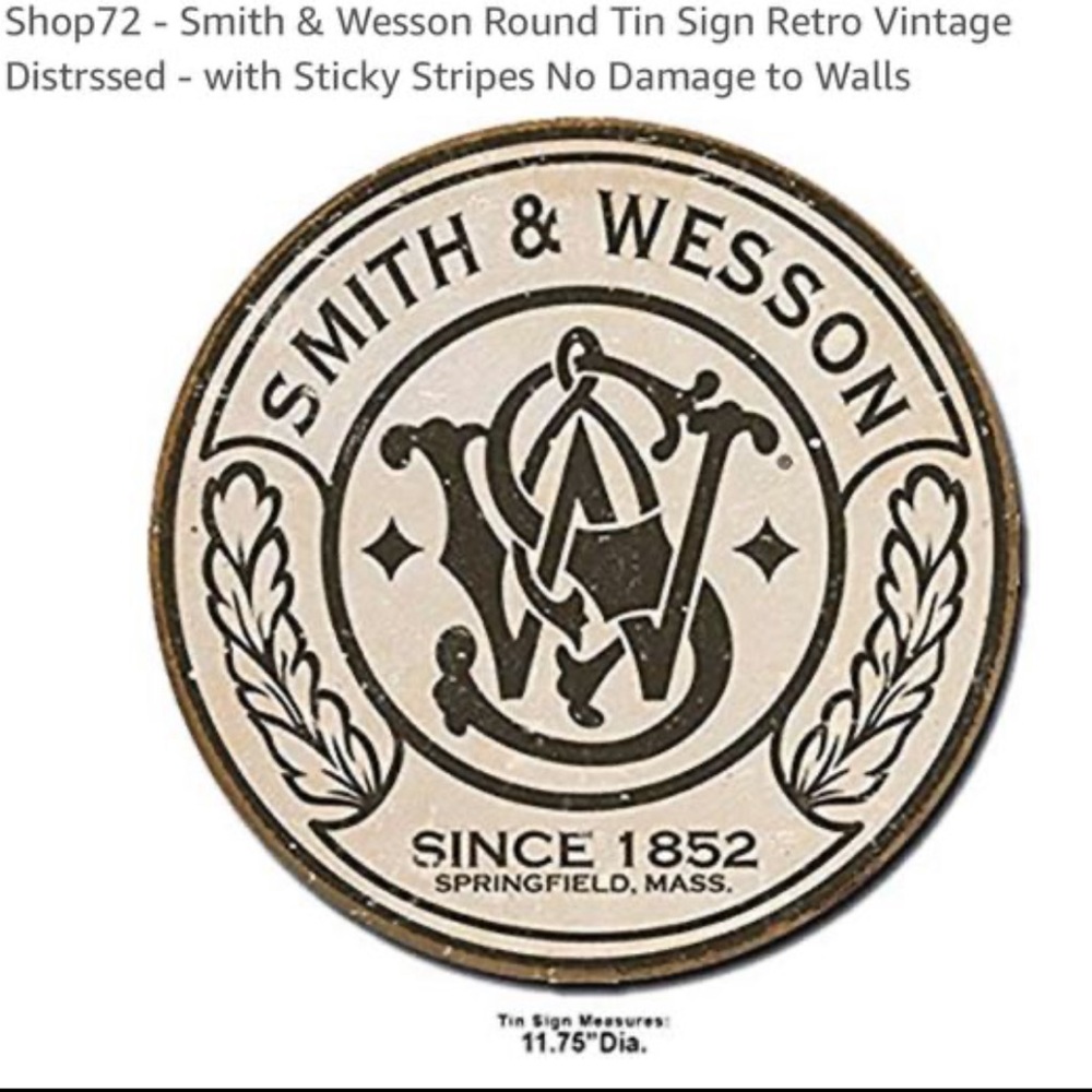 Smith & Wesson Round Tin Sign Vintage Distrssed